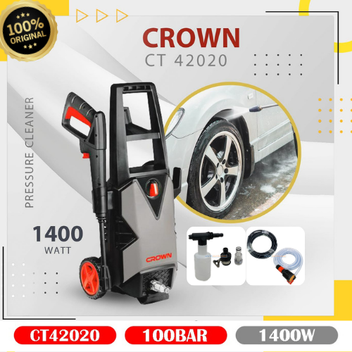 آلة التنظيف بالضغط العالي الأصلية من كراون فعالة بشكل لا يصدق مع خزان غسول مدمج CROWN Nettoyeur Haute Pression 1400W 100bar CT42020 حجم متوسط