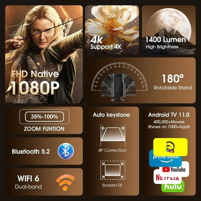 Projecteur 4K Android 11 Wifi 6 أحدث نسخة