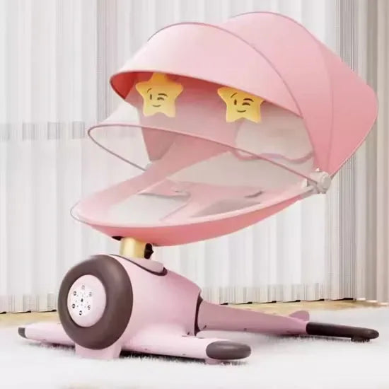 كرسي هزاز للأطفال كهربائي مع موسيقى وتحكم عن بعد تصميم طائرة فريد ومريح