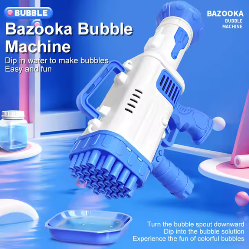 مسدس بازوكا الفقاعات حجم صغير مع قارورة صغيرة لسائل الصابون