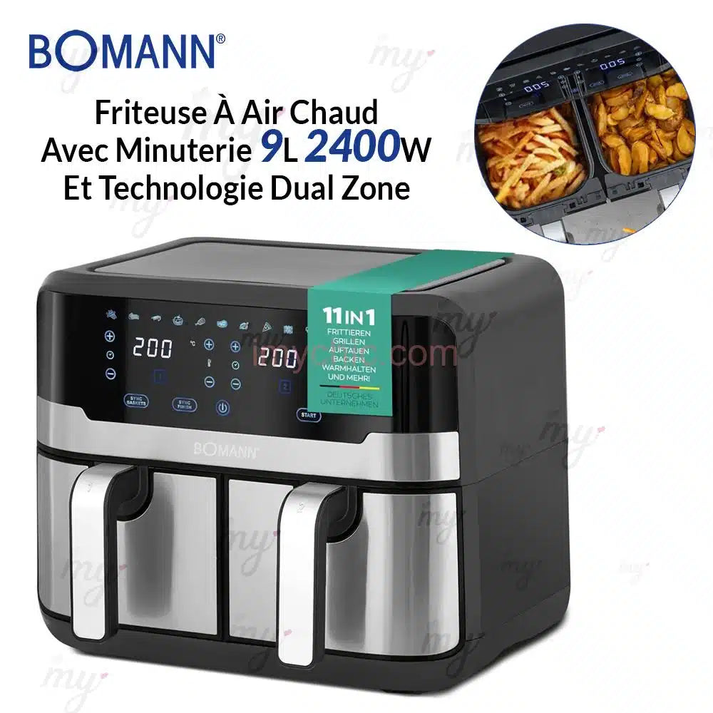 مقلاة هواء الألمانية ب2 باق ساخن 9ل 2400 واط  مع مؤقت وتقنية Dual Zone Bomann