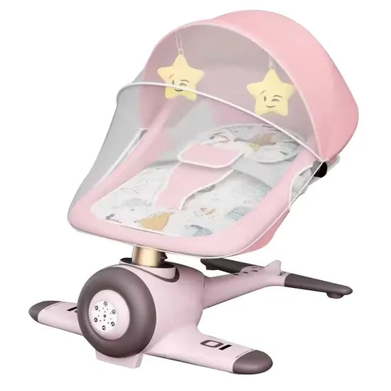 كرسي هزاز للأطفال كهربائي مع موسيقى وتحكم عن بعد تصميم طائرة فريد ومريح