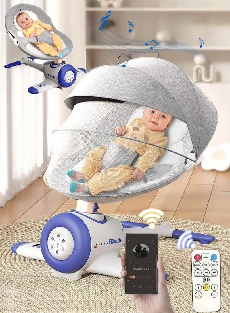 كرسي هزاز للأطفال كهربائي مع موسيقى وتحكم عن بعد تصميم طائرة فريد ومريح