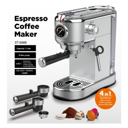 ماكنة صنع القهوة بومان الألمانية Machine à Café Expresso BOMANN 19 Bar – 4 En 1 – Dolce Gusto / Nespresso / Poudre / cappuccino cafetière
