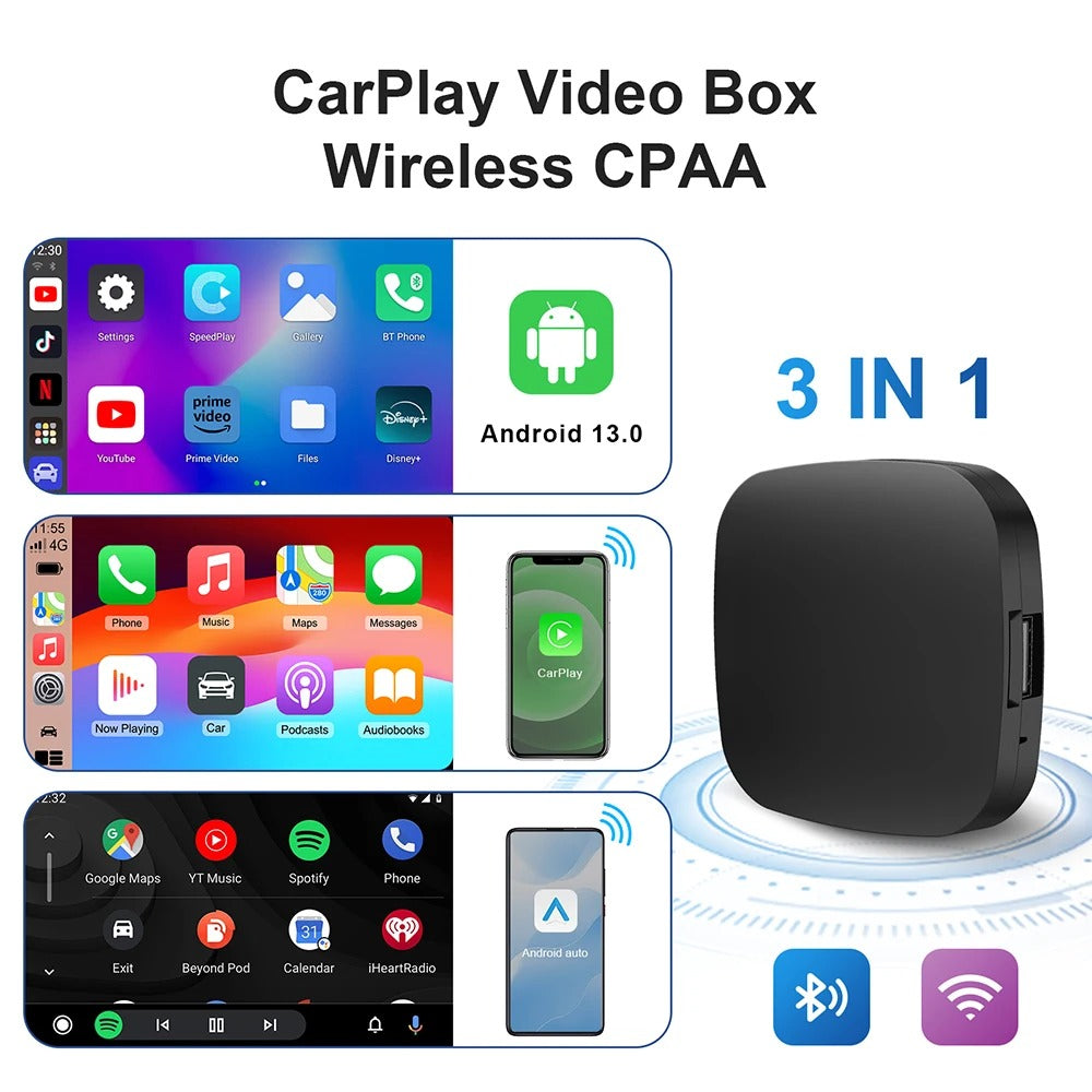 Box CarPlay Sans Fil Android 13 pour Voiture Stockage 32GB + 2GB RAM  جهاز ميديا بنظام أندرويد 13
